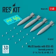 1/48 MK.83 1000ポンド爆弾 w/BSU-85 遅延落下装置 (海軍型) (4個入) ディティールアップパーツ [RSK48-0496]